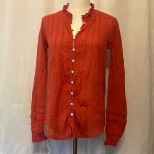 Faherty Orange Button-Up Blouse 100% Organic Cotton.